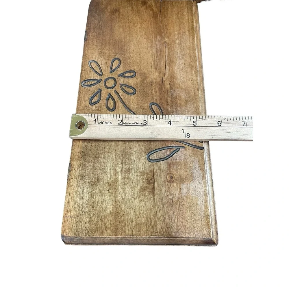 Vintage Rustic Wooden Jewelry Box Hand Carved Floral‎ Farmhouse Trinket 12